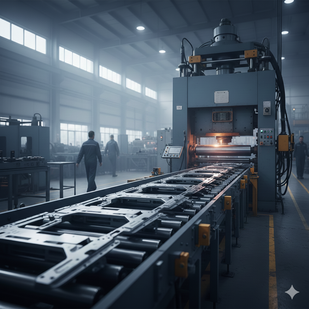 Linha de produção em processo contínuo — manufatura com fluxo estável